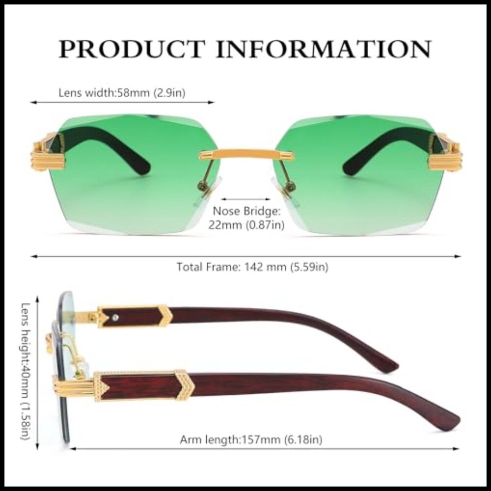 Rimless Rectangle Sunglasses Retro Frameless Squa… - image 6